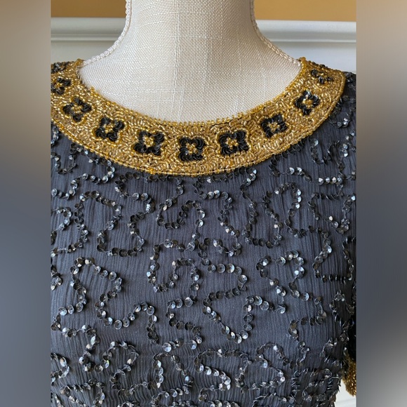 ❌SOLD❌ NWT VTG SCALA XXL FULLY SEQUIN BEADED EVENING BLOUSE BLACK AND GOLD PURE - Picture 2 of 11